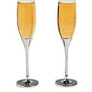 B42-NEW Pair (2) Rhinestone Base Toasting Glass Champagne Flutes